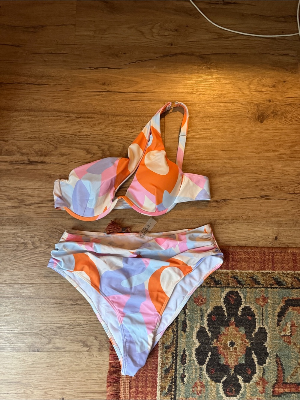 SHEIN Colorful Retro Print Bikini Set - Orange, Pink & Lavender
